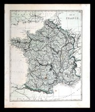 1876 Mappa di Francia Parigi
