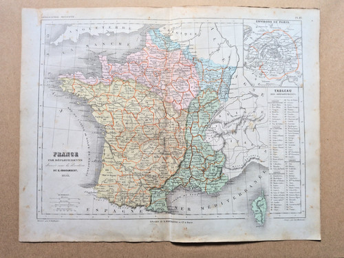 Antica mappa della francia - francia, in