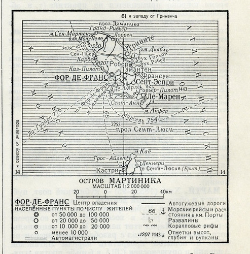 1953 mappa della martinica - mappa,