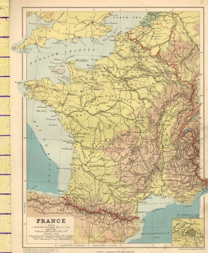 1889 mappa francia fisico - mappa,